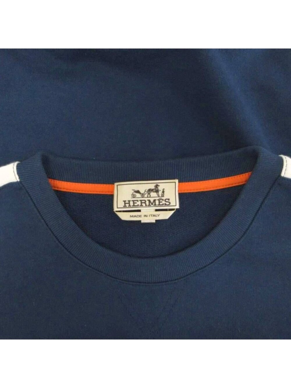 Hermes Run Arm Line Sweatshirt Logo Cotton XL Navy White - Picture 7 of 7